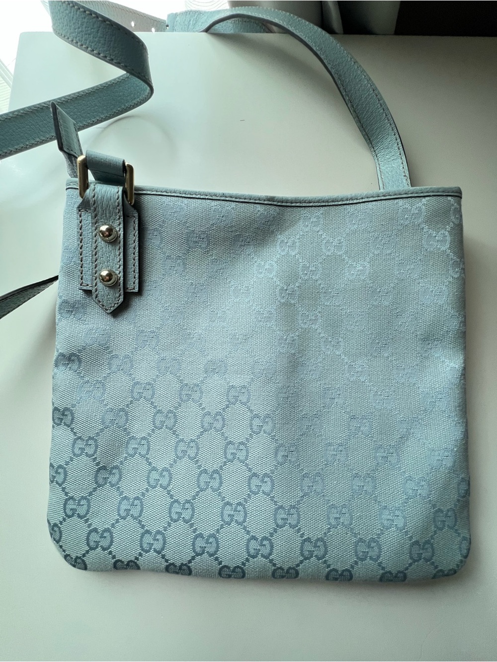 Gucci Pale Blue GG Monogram Crossbody Bag